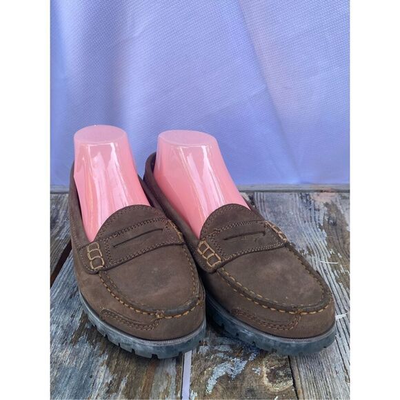 G.H. Bass & Co Brown Suede Leather Loafers Size 9 M Lug Sole Moc Toe Slip On Sho - Picture 1 of 9